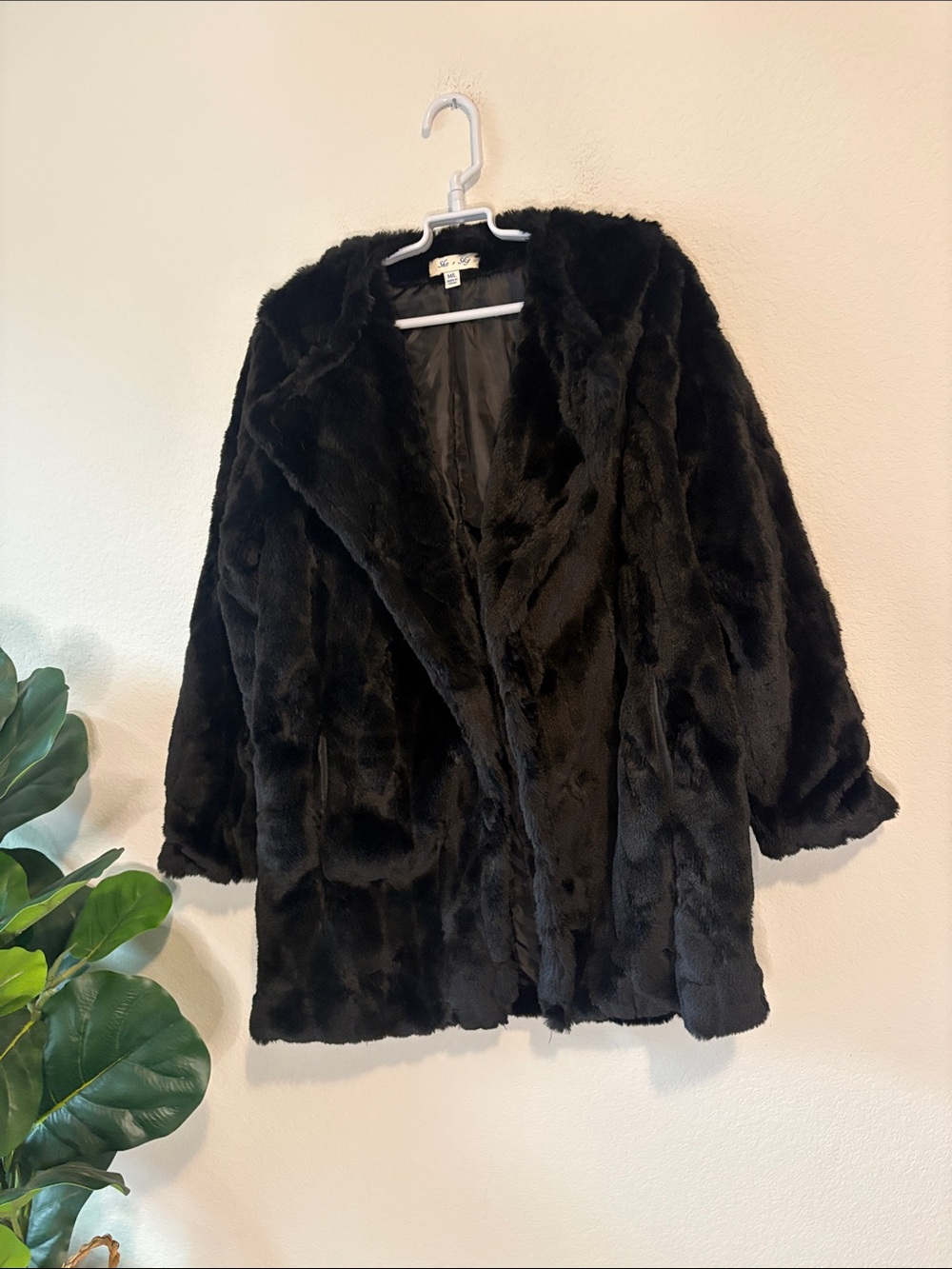 She + Sky Black Faux Fur Teddy Jacket